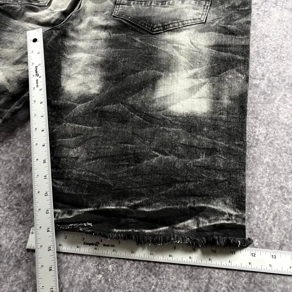 Vintage Evolution In Design Men’s 46 Black Acid Wash Distressed Denim Jorts Y2K